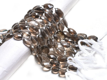 Beautiful Smoky Quartz Indian Cut Oval Straight Drill Beads,8" Strand Natural Smoky Faceted Oval Briolette Gemstone Bead Jewelry Making SALE