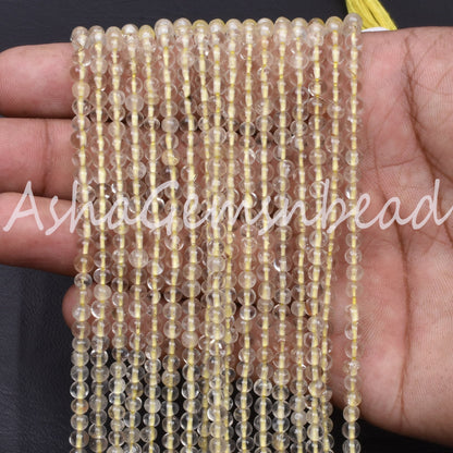 4 mm Lemon Quartz Smooth Round Ball Gemstone Beads,13" Strand Natural Yellow Lemon Plain Round Shape Beads, Lemon Quartz Bead Jewelry Crafts