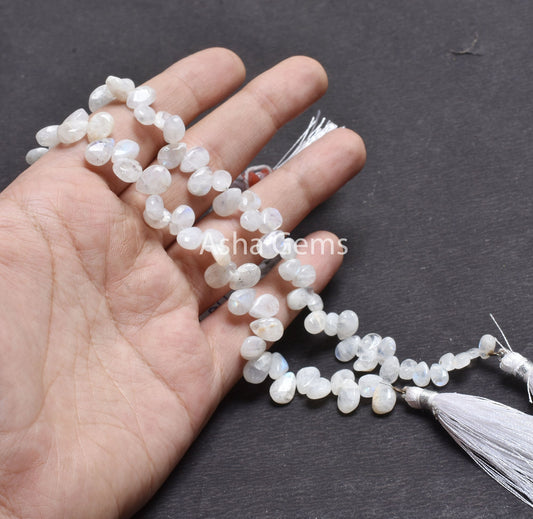 Beautiful Rainbow Moonstone Smooth Pear Shape Beads,8" White Rainbow Plain Handmade Teardrop Gemstone Loose Beads Jewelry Making Craft SALE