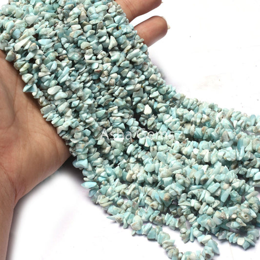 Natural Blue Larimar Uncut Chips Gemstone Beads,34" Strand Larimar Smooth Raw Rough Tiny Nugget Beads, Larimar Beads Jewelry Craft Necklace