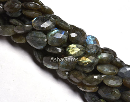 Labradorite Faceted Oval Shape Gemstone Loose Beads,10" Strand Multi Flash Labradorite Oval Beads, Black Rainbow Briolette Beads For Jewelry