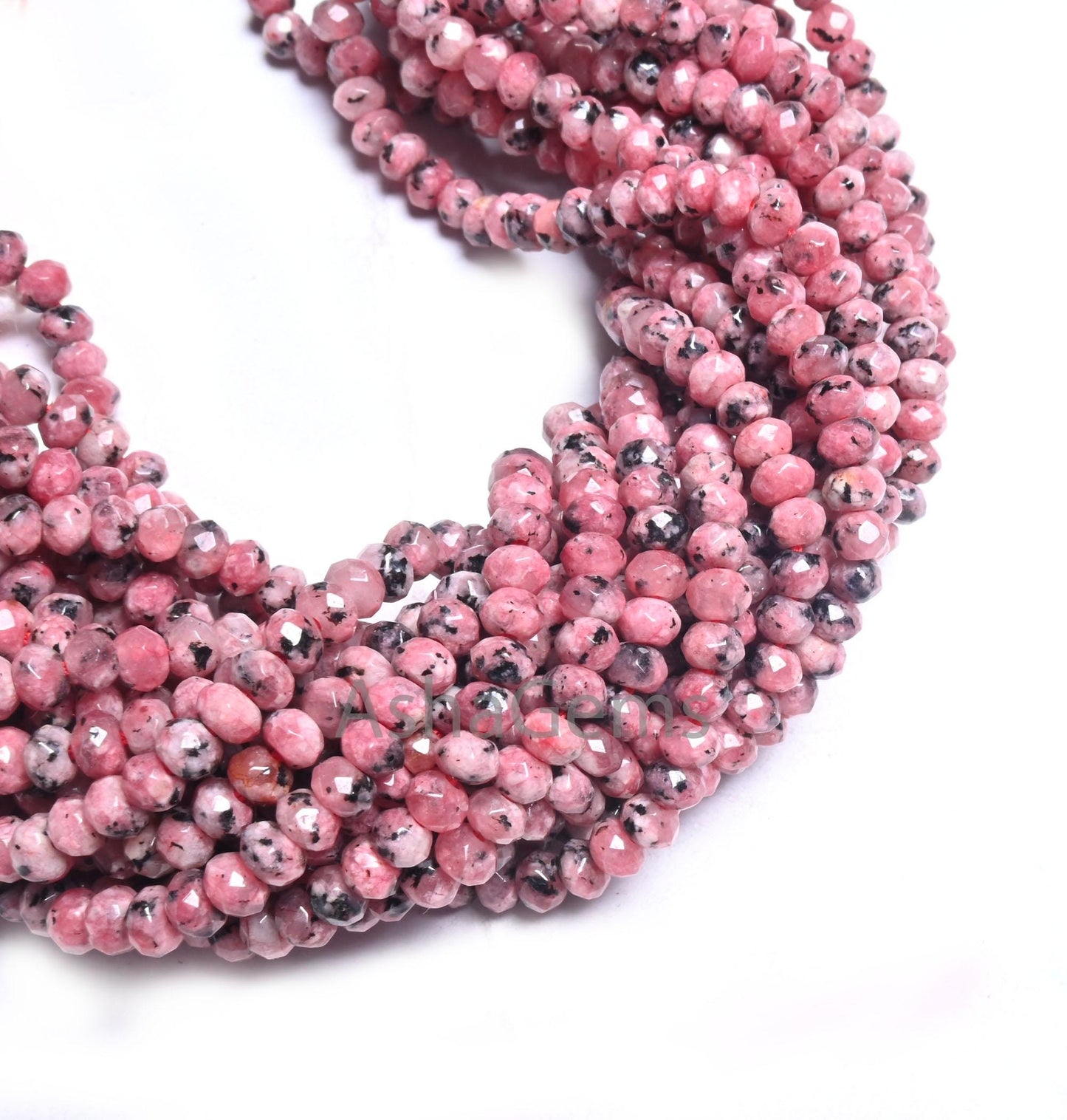 Beautiful Moss Pink Jade Quartz Faceted Rondelle Shape Beads, Fine Black Dot Rhodonite Color Jade Machine Cut Jade Quartz Beads Jewelry SALE