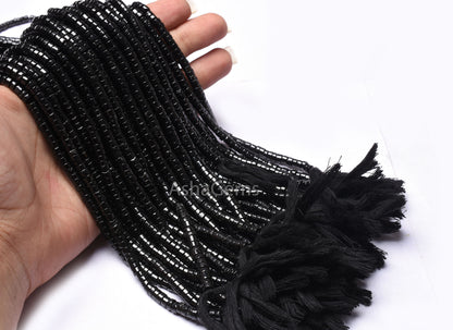 AAA Quality Black Spinel Smooth Wheel Shape Beads, Spinel Tyre Beads,4,5 mm Black Gemstone Center Drill Beads For Necklace Jewelry Making