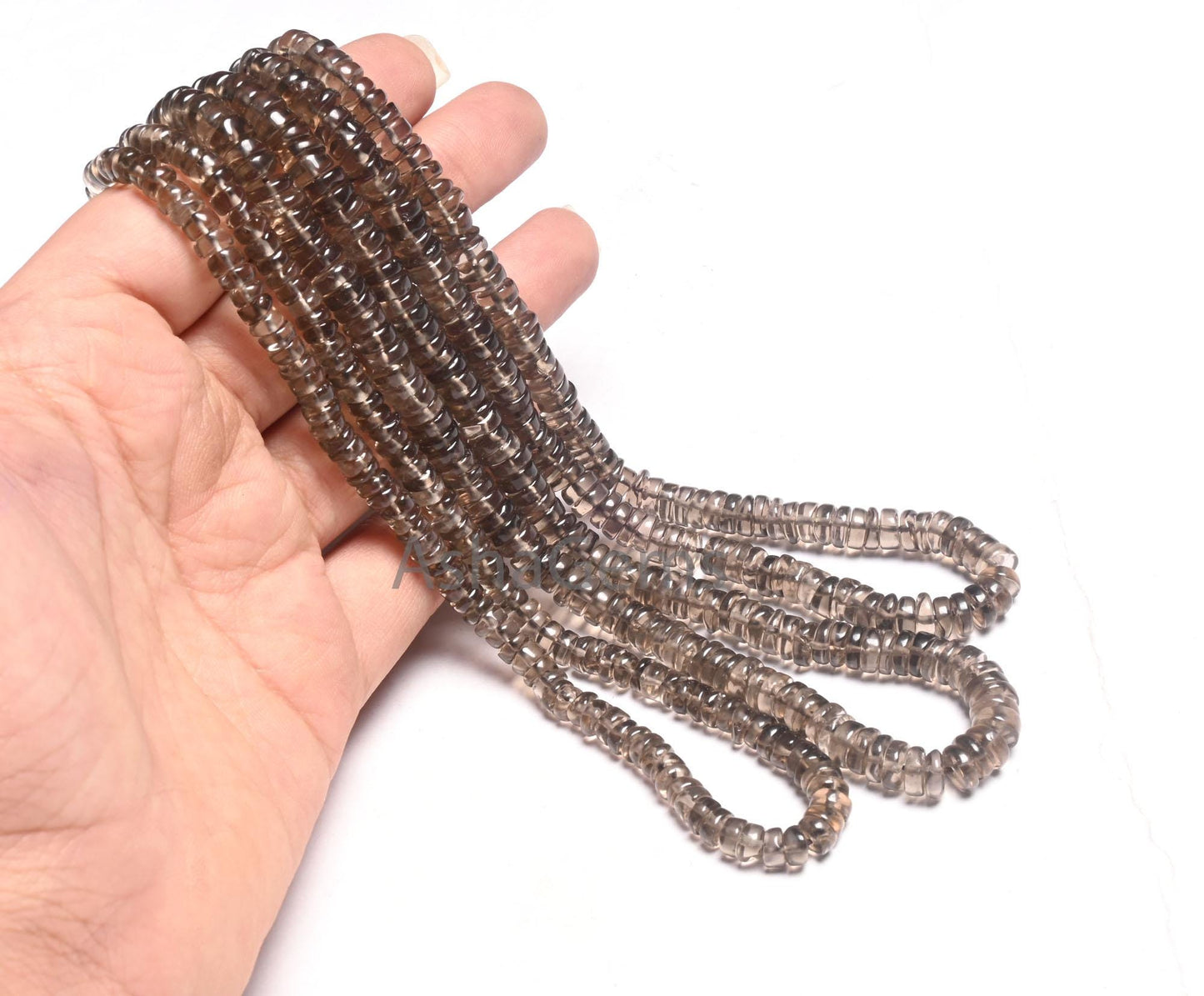 Fine Smoky Quartz Handmade Flat Tyre Shape Smooth Beads,18" Strand natural  Smoky Plain Tyre Gemstone Loose Smoky Beads Jewelry making Craft