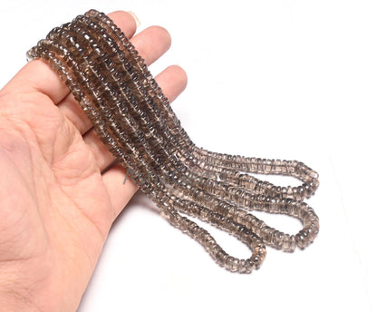 Fine Smoky Quartz Handmade Flat Tyre Shape Smooth Beads,18" Strand natural  Smoky Plain Tyre Gemstone Loose Smoky Beads Jewelry making Craft