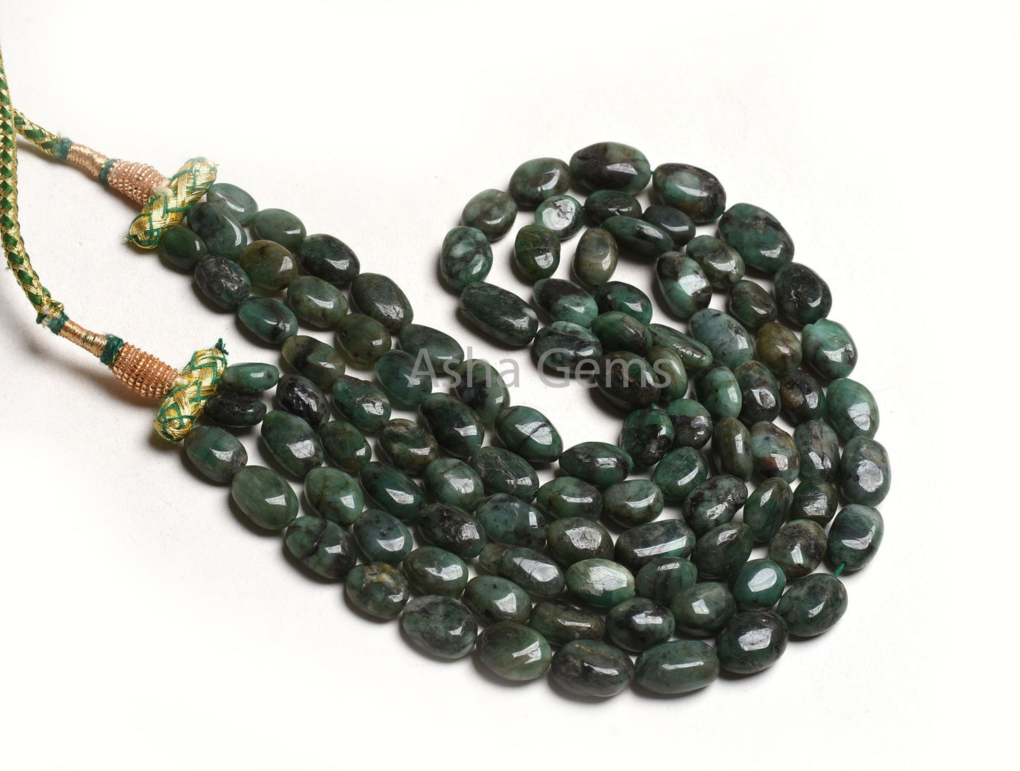 3 Strand Necklace Emerald Oval Smooth Beads, 7x10-12x17 mm Real Green Emerald Plain Handmade Uneven Oval Gemstone Bead Necklace Jewelry SALE