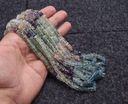 Natural Fluorite Smooth Tyre Shape Beads,5.5-6mm Beautiful multi Fluorite Shaded Beads, Fluorite Heishi Tyre Bead Jewelry Making Craft,SALE