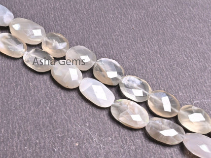 Shaded Grey Moonstone faceted Oval Beads,9" Strand Natural Grey Moonstone Oval Briolette Straight Drill Gemstone Moonstone Bead Jewelry SALE