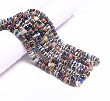 Beautiful Mix Color Gemstone Heishi Tyre Smooth Beads,16" Natural Disco Multi Color Stone Handmade Flat wheel Bead Jewelry Making Craft SALE