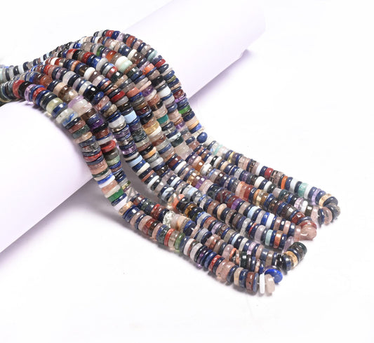 Beautiful Mix Color Gemstone Heishi Tyre Smooth Beads,16" Natural Disco Multi Color Stone Handmade Flat wheel Bead Jewelry Making Craft SALE