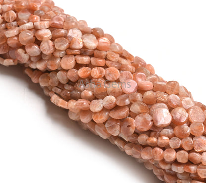 14" Natural Red Sunstone Smooth Coin Shape Gemstone Beads, Red Sunstone Plain Handmade Fancy Coin Straight Drill Sunstone Beads Jewelry SALE