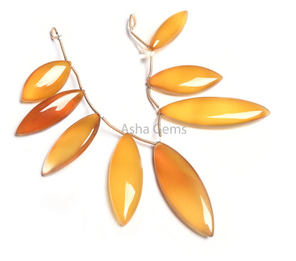 Shaded Yellow Chalcedony Fancy Marquise Shape Beads, AAA Chalcedony Smooth Handmade Marquise Side Drill Chalcedony Beads Jewelry Making SALE