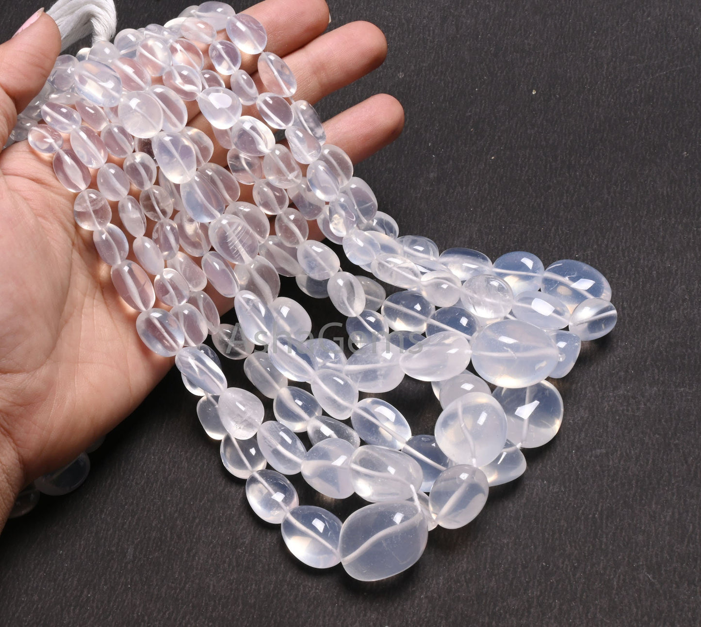 AAA Quality Ice Quartz Smooth Nugget Gemstone Loose Beads,9/18"Strand Natural White Ice Crystal Handmade Tumble Bead Necklace Making Jewelry