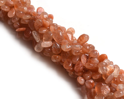 Natural Sunstone Smooth Teardrop Side Drill Beads, Shaded Red Sunstone Plain Handmade Pear Gemstone Briolette Sunstone Bead Jewelry Necklace