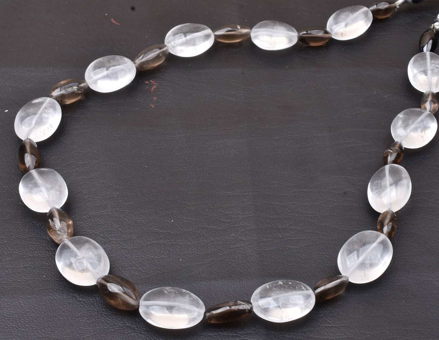 Fine Natural White Crystal Oval + Smoky Loi Shape Smooth Beads Necklace,17 Inch Multi Quartz Plain Handmade Gemstone Fancy Bead Jewelry SALE