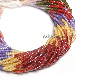 Beautiful Multi Color Zircon Micro Cut Beads,12.5" AAA Cubic Zircon Machine Cut Faceted Rondelle Gemstone Beads 3 mm, Jewelry Making Crafts