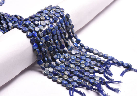 Natural Lapis Lazuli Smooth Coin Gemstone Beads,13" Strand Blue Lapis Plain Handmade Uneven Flat Coin Straight Drill Bead lapis Jewelry SALE