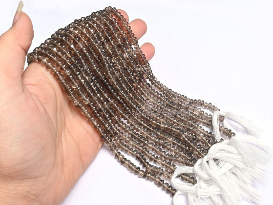 Natural Smoky Quartz Smooth Rondelle Shape Gemstone Beads,12" Strand smoky Plain Handmade Bead, Fine Smoky Beads Jewelry making Handicrafts