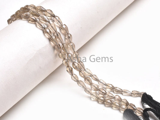 Beautiful Smoky Faceted Drops Shape Gemstone Beads,15" Natural Light Grey Smoky Indian Cut Straight Drill Teardrop Beads Smoky Jewelry SALE