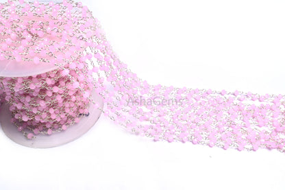 SALE Rosary Chain Silver, Gold, Black Plated Wire Wrap 3,10,25 Foot Pink Rose Quartz Hydro Faceted Bead Chain Jewelry Making Finding,3-3.5mm