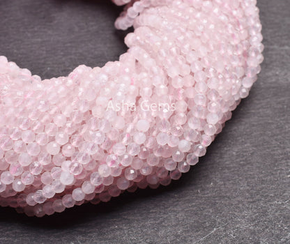 3.5 mm Natural Pink Rose Quartz Micro Faceted Round ball Beads, Fine Rose Quartz Machine Cut roundelle  Gemstone Beads Rose quartz Jewelry