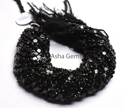13" Strand Black Spinal Smooth Flat Coin Straight Drill Beads, Natural Black Gemstone Spinel Uneven Coin Handmade Bead Spinel Jewelry Crafts