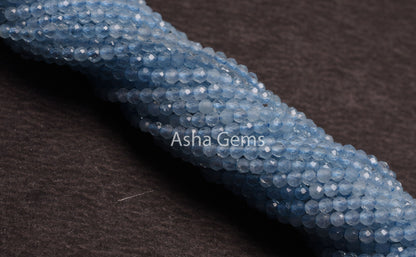 2 mm AAA Aquamarine Micro Cut Rondelle Beads,13" Strand Shaded Blue Aquamarine Machine Cut Gemstone Beads, Tiny Aquamarine Bead Jewelry SALE