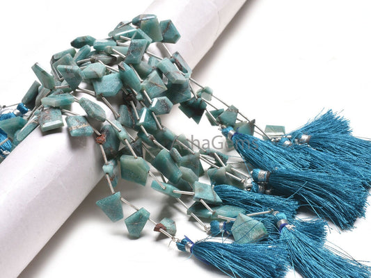 Beautiful Chrysocolla Fancy Uneven Silce Shape Faceted Gemstone Beads, Natural Blue Chrysocolla Table Cut Flat Side Drill Bead Jewelry Craft