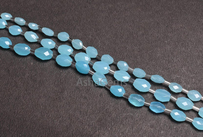 Beautiful Blue Chalcedony Hydro fancy Puff Oval Faceted Beads,10" Fine Chalcedony Blue Hydro Oval Briolette Straight Drill Bead Jewelry SALE