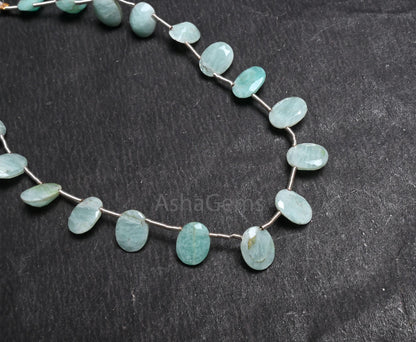 Beautiful Amazonite faceted Oval Beads,7x9 mm Natural Blue Amazonite Fancy Oval Cabochon Side Drill Briolette Gemstone Beads Jewelry Crafts