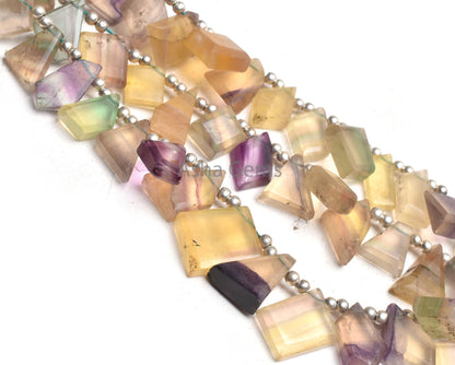 Multi Color Fluorite Fancy Slice Faceted Gemstone Beads, Natural Fluorite Uneven Flat Table Cut Fancy Side Drill Fluorite Bead Jewelry Craft