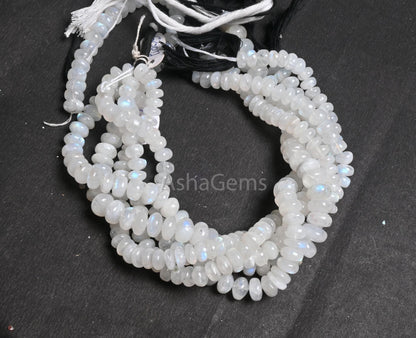 Beautiful Blue Fire Rainbow Moonstone Smooth Rondelle Beads, Fine Flashy White Rainbow Moonstone Plain Handmade Gemstone Beads Jewelry Craft