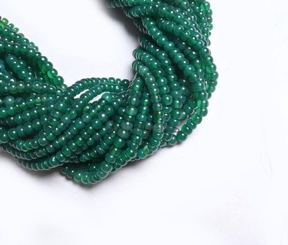 Dark Green Onyx Smooth Rondelle Gemstone Loose Beads, Fine Onyx Beads, AAA Green Onyx Plain Roundelle Tiny Handmade Beads Jewelry Craft SALE