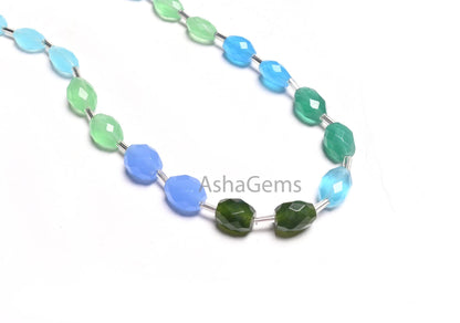 Beautiful Multi Color Quartz Hydro fancy Puff Oval Checker Cut Beads,6x8-8x11 mm Disco Blue Green Hydro Oval Briolette Faceted Beads Jewelry