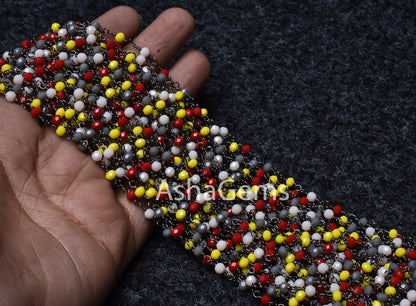 Beautiful Multi Color Hydro Faceted Rondelle Beads Rosary Chain, Gunmetal Wire Wrap Handmade Beaded Disco Rosary Chain Jewelry Making Crafts