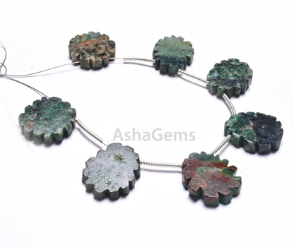 Natural Green Agate Jasper Flat Rough Slice Carving Handmade Beads, Jasper Uneven Raw Polish Gemstone Carve Side Drill Beads Jewelry Crafts