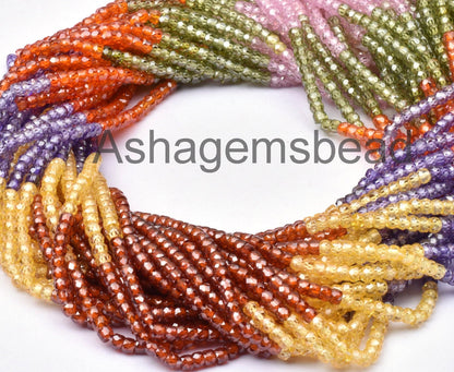 Amazing Zircon Multi Color Rondelle Shape Micro Faceted Beads,13" Strand 3mm Multi Zircon Faceted gemstone Bead cubic Zircon Micro Cut Beads