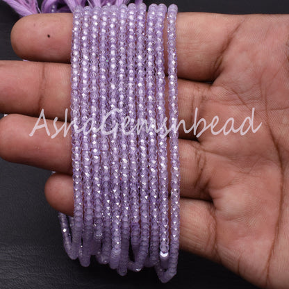 3 mm Wonderful Light purple Lavender Zircon Machine Cut Rondelle Beads, 13" Cubic zircon Micro Faceted Rondelle Beads Jewelry Craft SALE