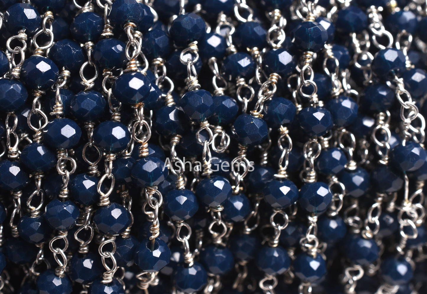 1,3,5,10 Ft Blue Sapphire Hydro Faceted Rondelle Beaded Rosary Chain,Silver,Black Plated Wire,Jewelry Making Chain 3-3.5mm,Bulk Crafts Chain