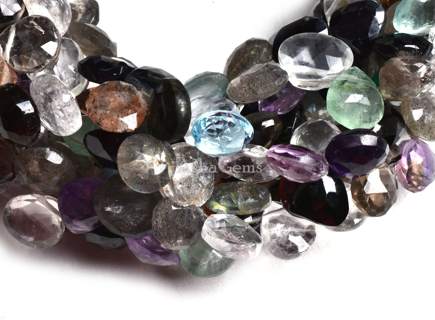 8 Inch Strand Multi color Gemstone Faceted heart Loose Beads, Mix Gemstone Faceted Briolette Beads, Disco Heart Beads For Jewelry Craft Sale