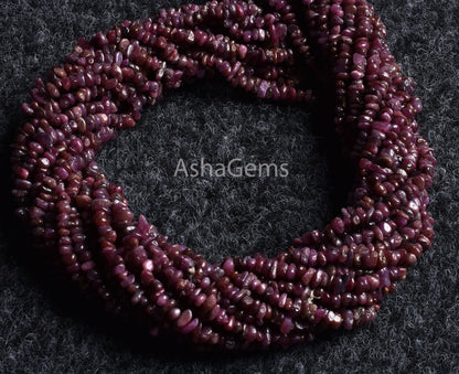 34" Strand Natural Ruby Uncut Chips Smooth Beads Gemstone, Natural Ruby Beads, AAA Quality Red Ruby Chip Tiny Nugget, Genuine Ruby Raw Beads