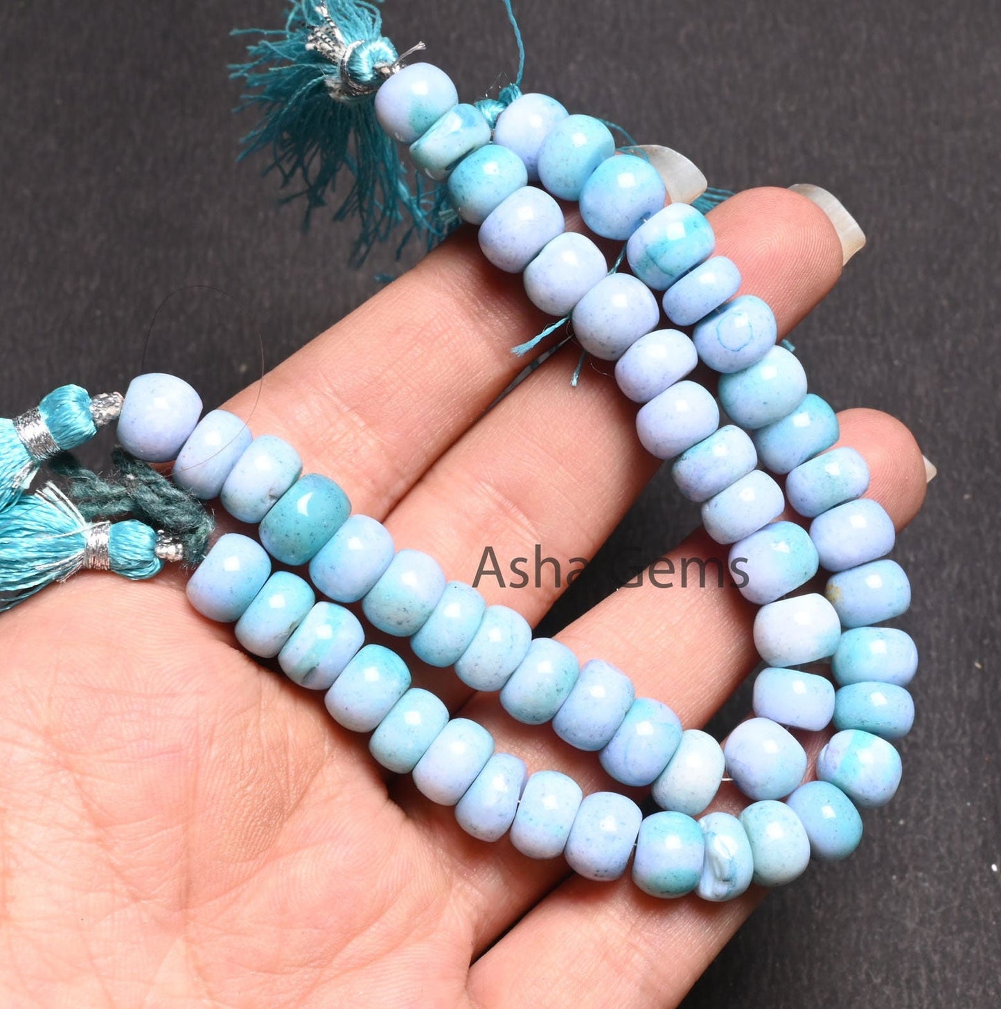 9 mm Shaded Blue Opal Smooth Rondelle Gemstone loose Beads, Fine Turquoise Blue Opal Plain Handmade Beads, Blue Opal Beads Jewelry Necklace