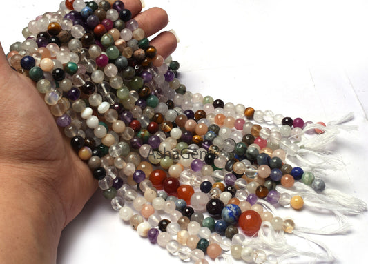 Mix Gemstone Multi Color Smooth Round Shape Beads,12" Strand Multi Disco Plain Round ball Beads Gemstone Beads For Jewelry Making Craft SALE
