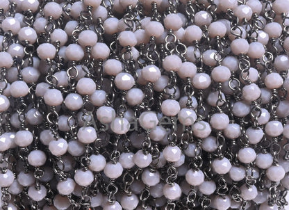 AAA Grey Moonstone Hydro Faceted Beads Rosary Chain By Feet,3 mm Black Plated Gunmetal Wire Wrap Rondelle Beaded Chain Jewelry making Crafts