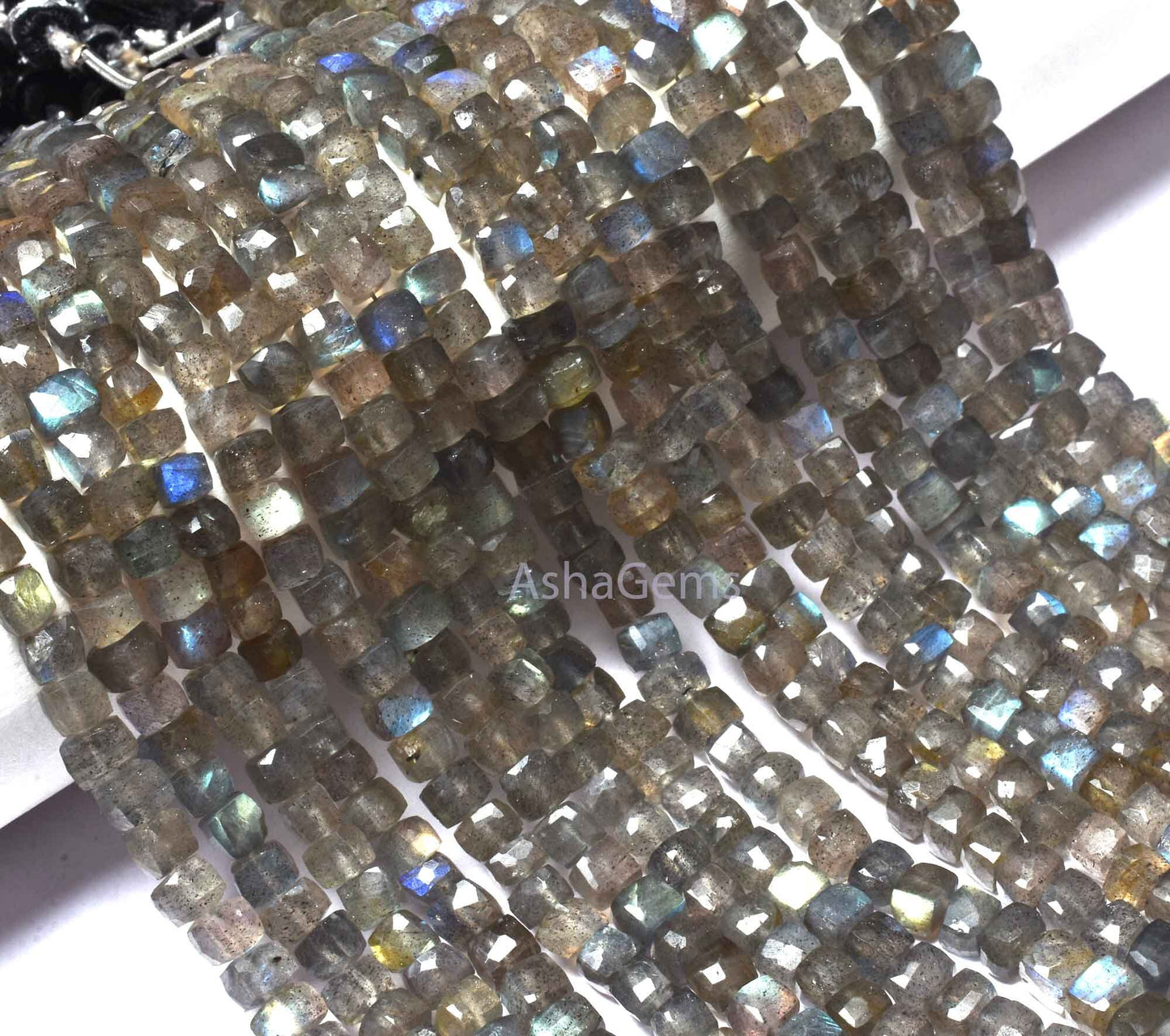 7" Strand labradorite Box Shape Beads, Natural Fire Labradorite Faceted 3D Cube Box Beads,4.5-5mm Black Rainbow cube Beads For Jewelry Craft