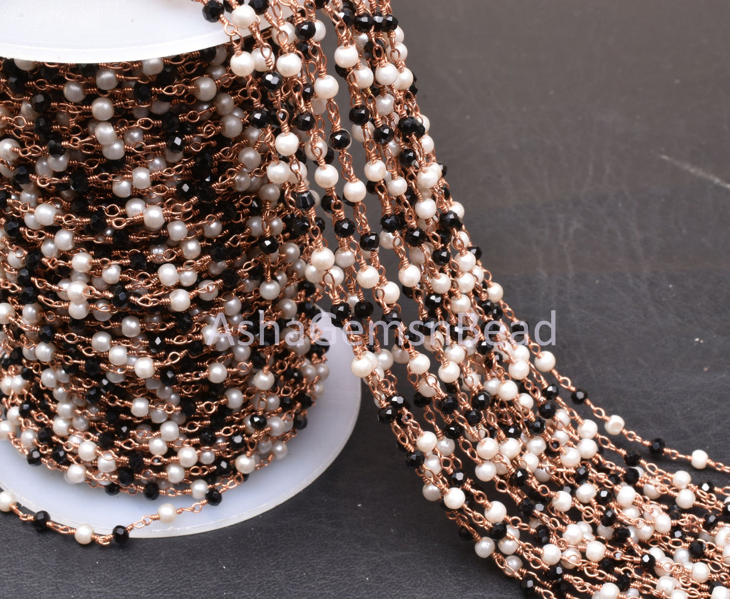 AAA Black Spinel Hydro Pearl Beads Rosary Chain By Feet, Copper Plated Wire Bulk Roll Bead Handmade Chain Rose Gold Wire Jewelry Craft SALE