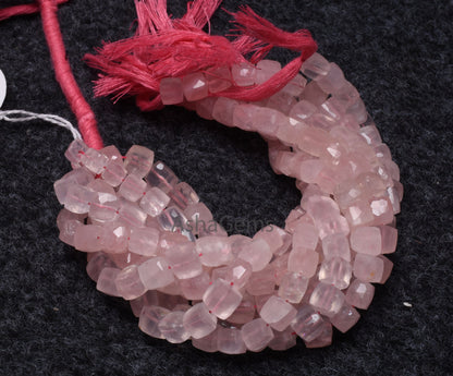 Natural Pink Rose Quartz Faceted Box Shape Beads,8" Strand Rose Quartz Cube beads, Pink Gemstone 3D Cube Box Beads For Jewelry Making Crafts