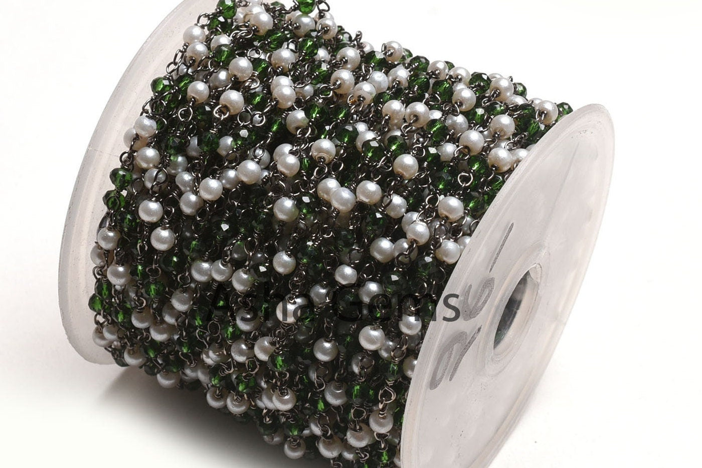 Beautiful Pearl, Chrome Green Hydro Beads Rosary Chain,3 mm Black Plated Gunmetal Wire Wrap Faceted Rondelle Beads Chain Jewelry Making SALE