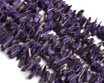 8"Strand Purple Charoite Raw Rough Smooth Nugget Gemstone Beads, Natural Charoite Uneven Free Size Long Chip Beads Charoite Jewelry Makings