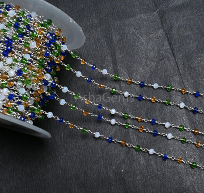 Beautiful Multi disco Hydro Faceted Rondelle Beads Rosary Chain Silver Plated Wire Wrap Bulk Roll Chain Jewelry Making Craft,3-3.5 mm SALE